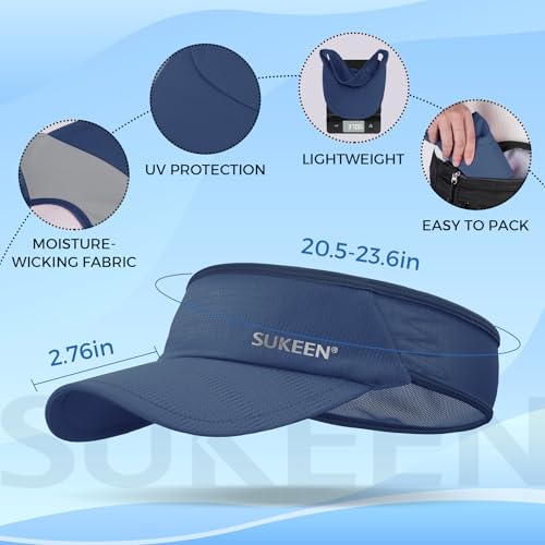 Sukeen Sports Sun Visor Men Women Lightweight Packable Cooling Stretchy Visor Hat for Running, Tennis, Golf Navy Blue - Image 5