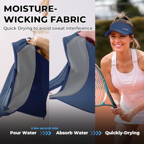 Sukeen Sports Sun Visor Men Women Lightweight Packable Cooling Stretchy Visor Hat for Running, Tennis, Golf Navy Blue - Image 4