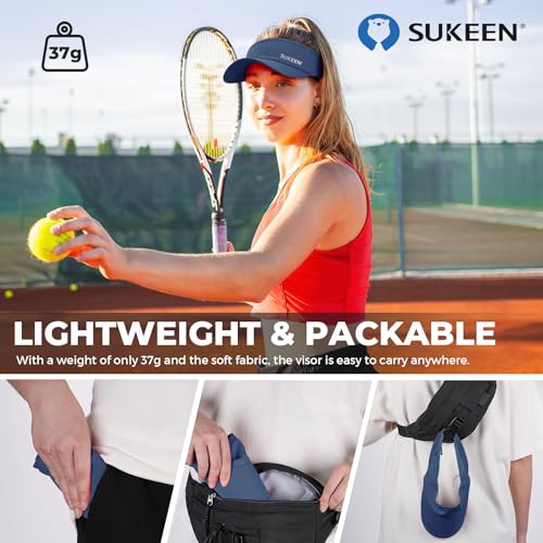 Sukeen Sports Sun Visor Men Women Lightweight Packable Cooling Stretchy Visor Hat for Running, Tennis, Golf Navy Blue - Image 3