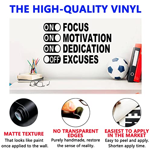 SEATUNE Motivational Wall Decals, Gym Wall Decor, Quotes Inspirational Classroom Office Workout Sport Positive Exercise Home Vinyl Art Stickers On Focus On Motivation On Dedication Off Excuses 20"X12" - Image 2