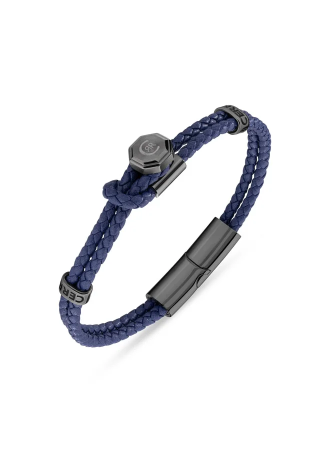 شيروتي 1881 Cerruti 1881 Constanzo Bracelet - Dual Navy Blue Leather with Stand-Out Loop & CRR Signature - Modern and Refined Design