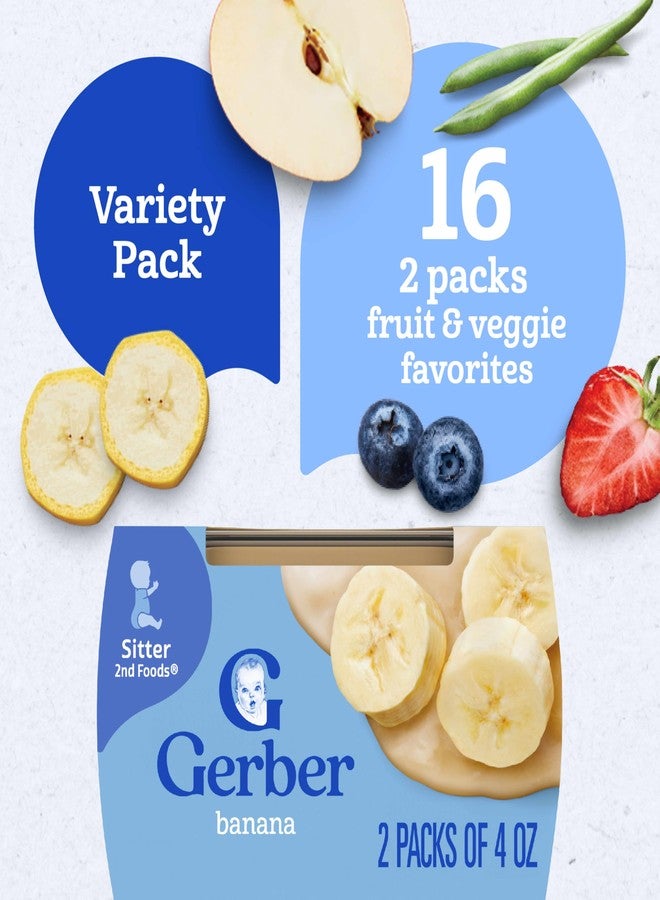 Gerber Purees 2nd Foods Veggie & Fruit Variety Pack, 8 Ounces, Box of 16 (Packaging May Vary) - Image 3