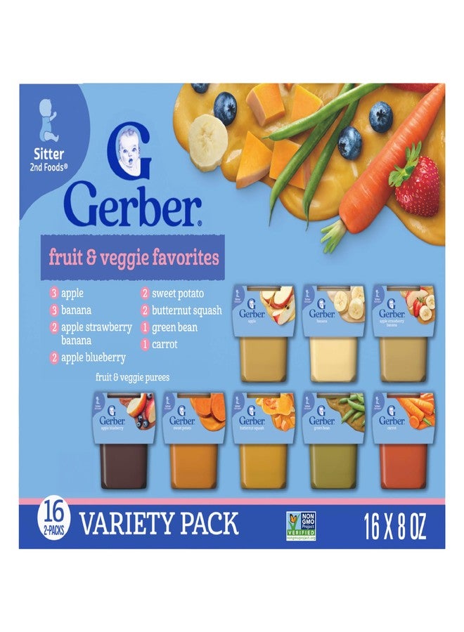 Gerber Purees 2nd Foods Veggie & Fruit Variety Pack, 8 Ounces, Box of 16 (Packaging May Vary) - Image 1