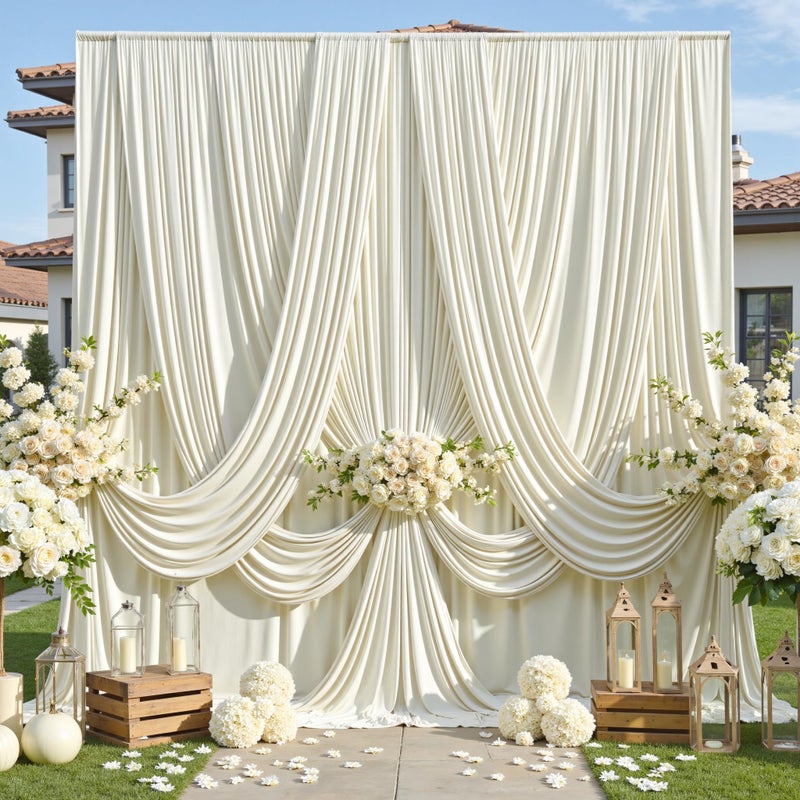 NSSONBEN 10ft×12ft Wrinkle Free Ivory Backdrop Curtain for Wedding Parties, 2 Panels 5×12ft Long Soft Silky Polyester Backdrop Drapes Cream Photo Back Drop Curtains for Party Photography Background Cloth - Image 1