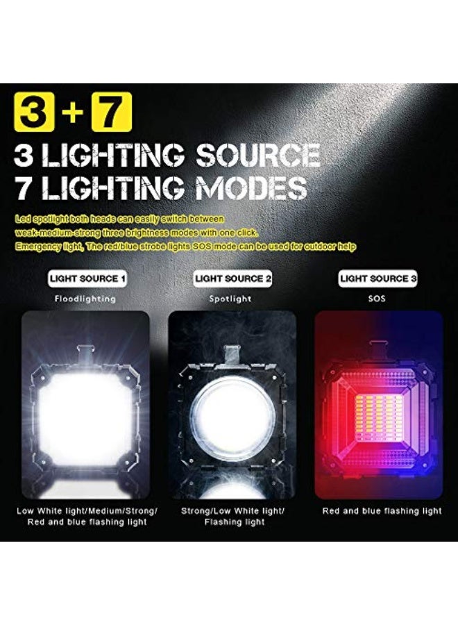 LED Torch Rechargeable 4800 Lumens Super Bright Spotlight Multifunction Flashlight 7 Modes 10000mAh Camping Torch, Waterproof Handheld Searchlight Lantern Torch for Outdoor Hunting Camping - Image 3