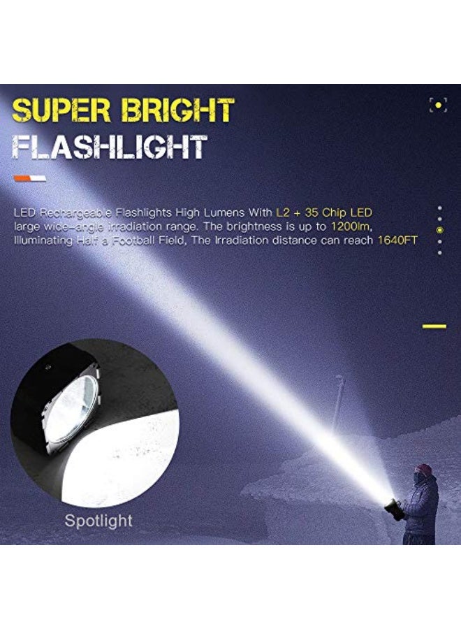 LED Torch Rechargeable 4800 Lumens Super Bright Spotlight Multifunction Flashlight 7 Modes 10000mAh Camping Torch, Waterproof Handheld Searchlight Lantern Torch for Outdoor Hunting Camping - Image 5