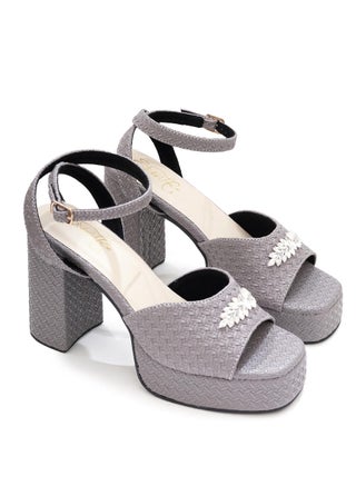 Sole House Chic Sophistication: Grey Textured Block Heels with Silver Brooch - perfect for parties, celebrations & special occasions. - pzsku/ZF6DF7582016F3D6EE22DZ/45/1750054129/cdb1f3af-09a3-4192-b908-b7d5c3dee9bb