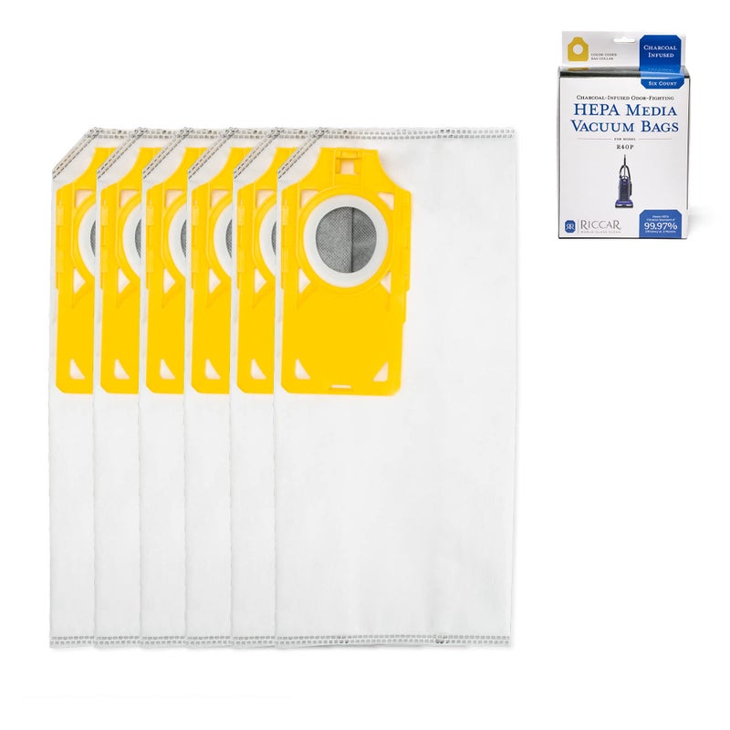 Riccar R40P HEPA Filter Vacuum Cleaner Bags CharcoalInfused Tandem Air Yellow Six Bags Included RPHC6
