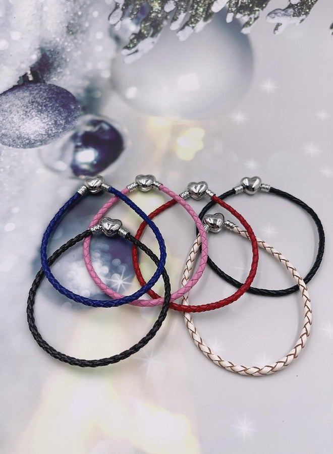 OutstandLong 3mm Black Leather Bracelet Heart Barrel Snap Clasp Handmade Braided Wristband for Pandora European Charm Bead DIY Jewelry 18CM - Image 4