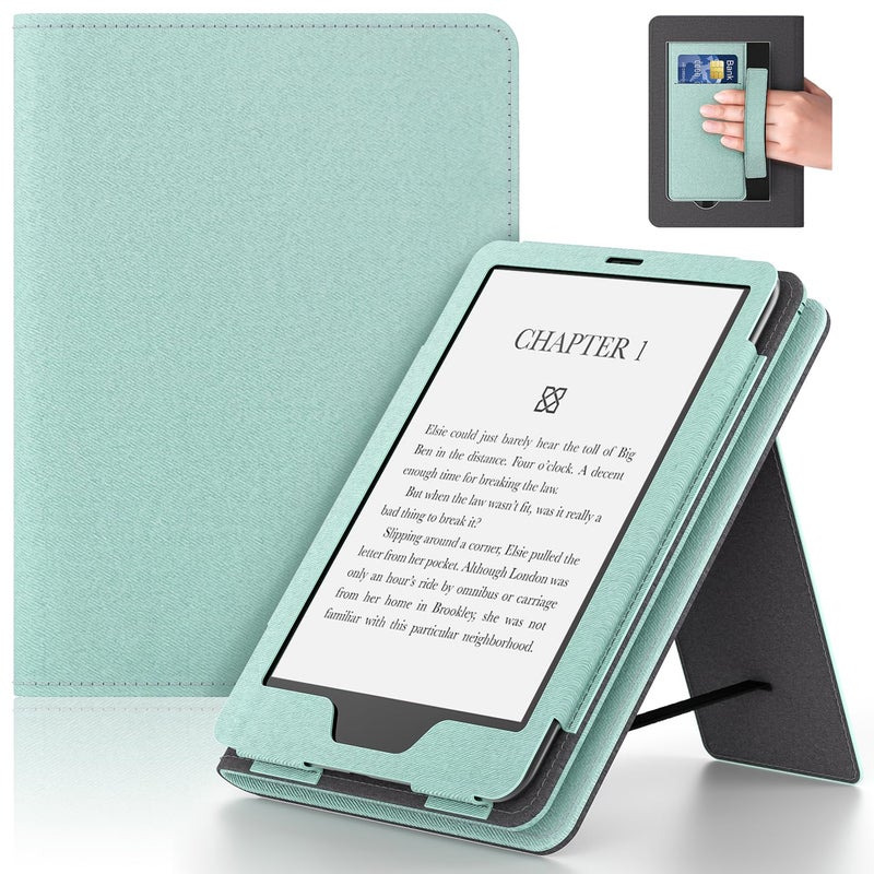 Lainergie 6in Case with Hand Strap and Stand,Incompatible with Old Version, Durable Synthetic Leather Cover with Auto Sleep Wake,Light Green - Image 2