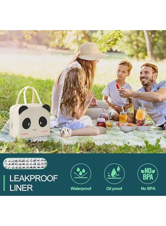 ChicAbode الأولاد والبنات أطفال حقيبة الغداء، باندا حقيبة الغداء مربع، للأطفال إعادة الاستخدام معزولة حقيبة الغداء، الياقة البيضاء الممرضة الطالب مكتب العامل الغداء حقيبة (باندا) - Image 4