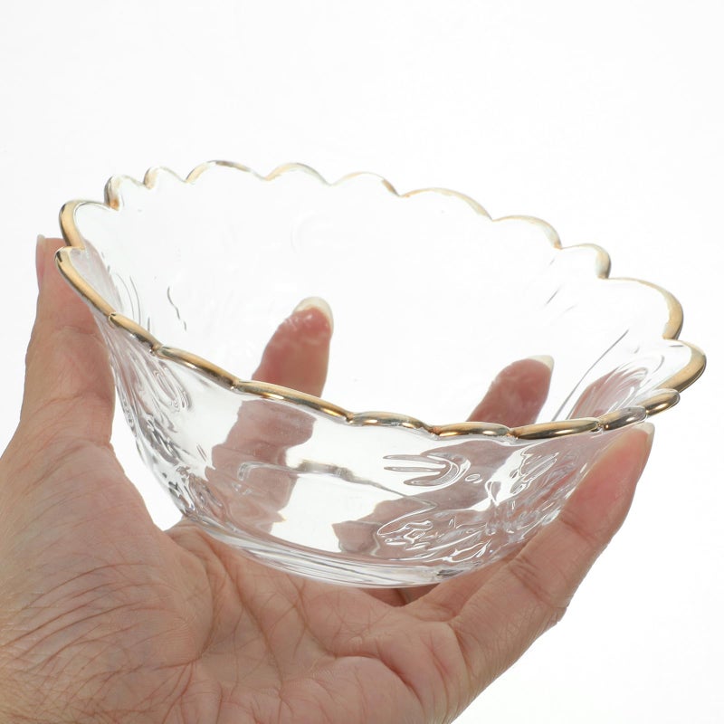 Gold Rimmed Glass Dessert Bowl Japanese Style Rose Edge for Fruit Salad Healthy Porridge - Image 5
