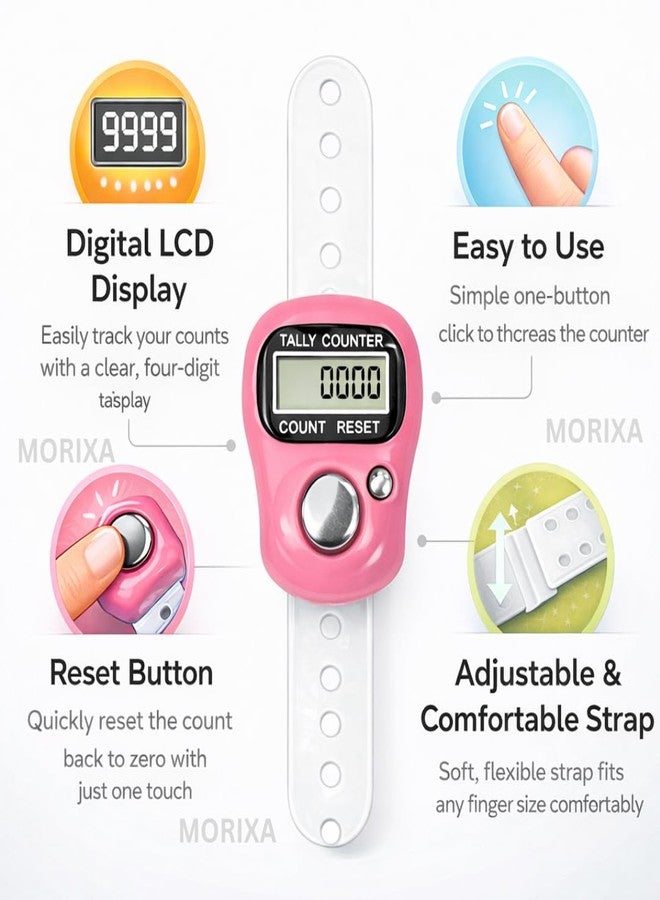 MORIXA Mini Electronic Finger Counter (1 Tally Counter) with Ring | 5-Digit LCD Digital Hand Tally Clicker | Resettable Finger Counter for Prayer, Exercise, Inventory, Stitching & Counting - Image 3
