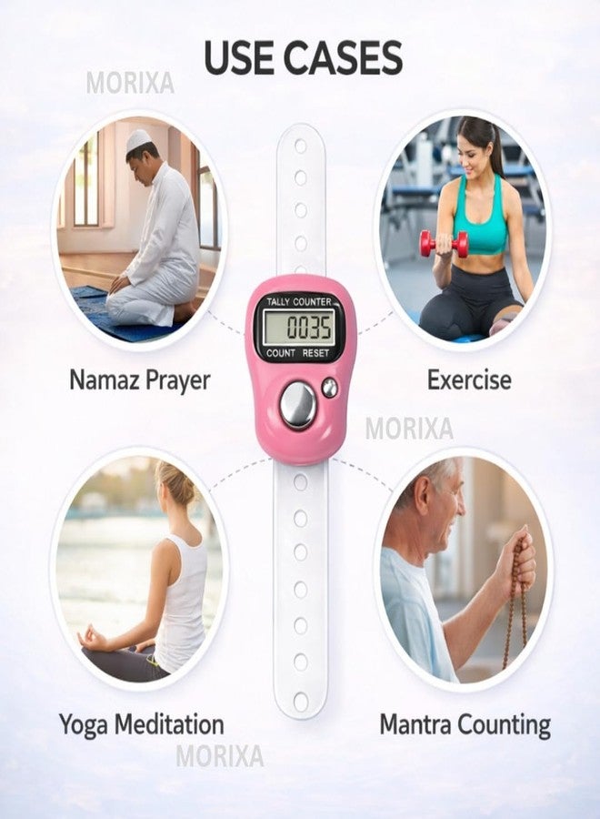 MORIXA Mini Electronic Finger Counter (1 Tally Counter) with Ring | 5-Digit LCD Digital Hand Tally Clicker | Resettable Finger Counter for Prayer, Exercise, Inventory, Stitching & Counting - Image 2