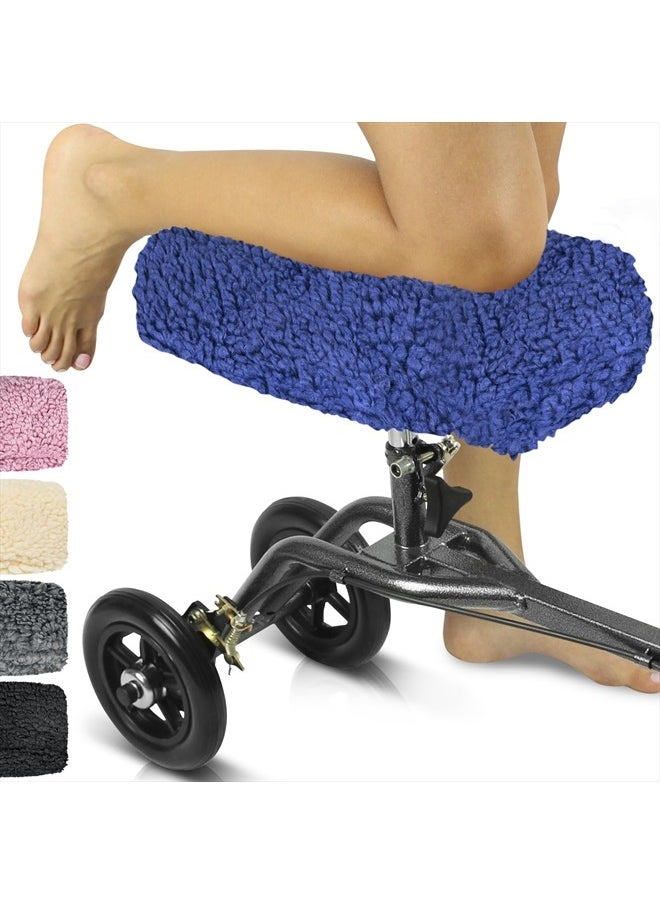 Vive Mobility Knee Scooter Pad Cover - Soft Plush Adult Sheepskin Memory Foam Cushion, Walker Accessory for Knee Roller, Padded Accessories Leg Cart Improves Comfort with Injury, Universal Fit (Blue)  - Image 1