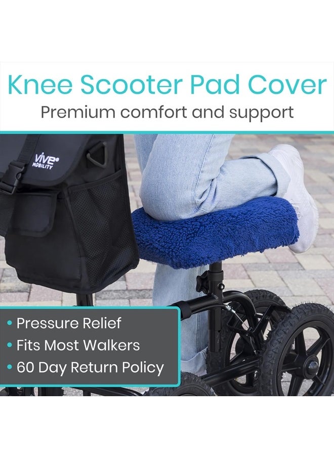 Vive Mobility Knee Scooter Pad Cover - Soft Plush Adult Sheepskin Memory Foam Cushion, Walker Accessory for Knee Roller, Padded Accessories Leg Cart Improves Comfort with Injury, Universal Fit (Blue)  - Image 2