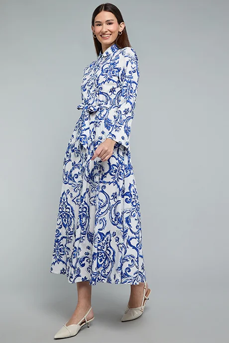 R&b Patterned Shirt Dress with Long Sleeves