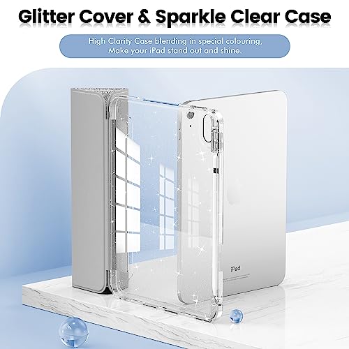 INFILAND Compatible with iPad A16 11th Generation 11 Inch 2025 Case, iPad Case 10th Generation 10.9 Inch, Glitter Cover with Sparkly Clear Back, Pencil Holder, for Kids Girls, Silver - Image 3