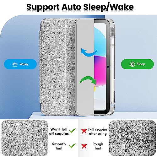 INFILAND Compatible with iPad A16 11th Generation 11 Inch 2025 Case, iPad Case 10th Generation 10.9 Inch, Glitter Cover with Sparkly Clear Back, Pencil Holder, for Kids Girls, Silver - Image 5