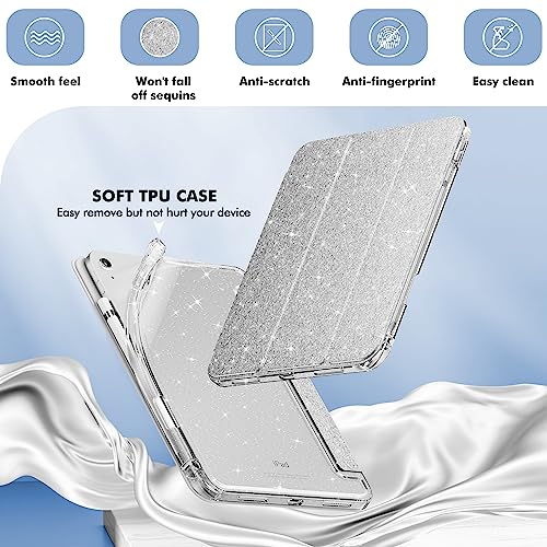 INFILAND Compatible with iPad A16 11th Generation 11 Inch 2025 Case, iPad Case 10th Generation 10.9 Inch, Glitter Cover with Sparkly Clear Back, Pencil Holder, for Kids Girls, Silver - Image 4