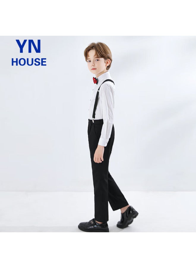 Yinuofang Children's Suspender Pants Set, Formal Wear, Performance Costume, Boys And Girls, Children's Day Host, Suit, Flower Girl Suit, Shirt Set - Image 5