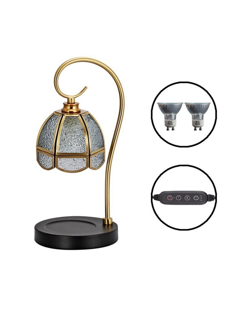 Arabest مصباح تدفئة الشموع العطرية مع 2 لمبة، سخان شموع كهربائي مع مؤقت ومخفت للديكور المنزلي، شمع مذاب للشموع الصغيرة الكبيرة الحجم، قاعدة خشبية ريترو - Image 2