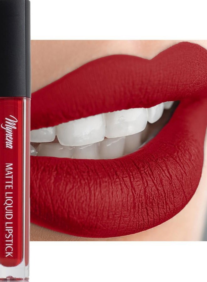 Mynena Classic Bright Red Matte Lipstick Long Lasting Lightweight for High Comfort All-Day Wear Talc-Free Paraben-Free Cruelty-Free | Lola - Image 1