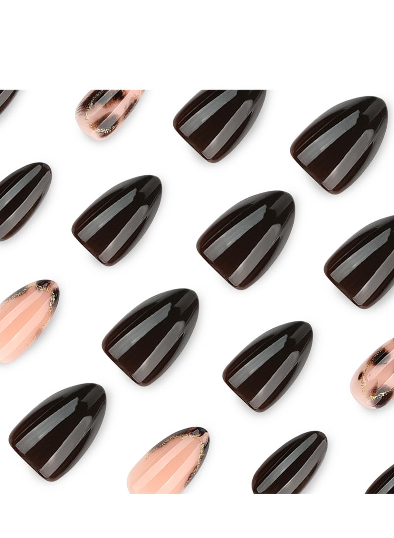 JOSQUEWNN 24PCS Short Almond Press On Nails, Tortoiseshell Leopard Fake Nails, Retro Brown Maillard Full Cover Artificial Nails, Glossy Short False Nail Tips for Women and Girls, Reusable DIY Manicure Nails for Autumn Winter, Daily Wear, Dates and Parties. - Image 3