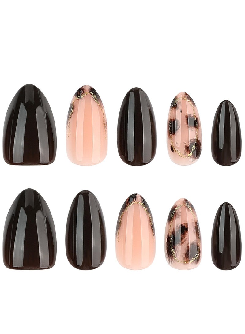 JOSQUEWNN 24PCS Short Almond Press On Nails, Tortoiseshell Leopard Fake Nails, Retro Brown Maillard Full Cover Artificial Nails, Glossy Short False Nail Tips for Women and Girls, Reusable DIY Manicure Nails for Autumn Winter, Daily Wear, Dates and Parties. - Image 5