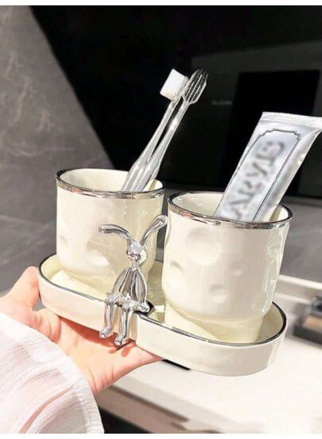 3 in 1 porcelain set, brush and toothpaste organizer + stand - Image 3