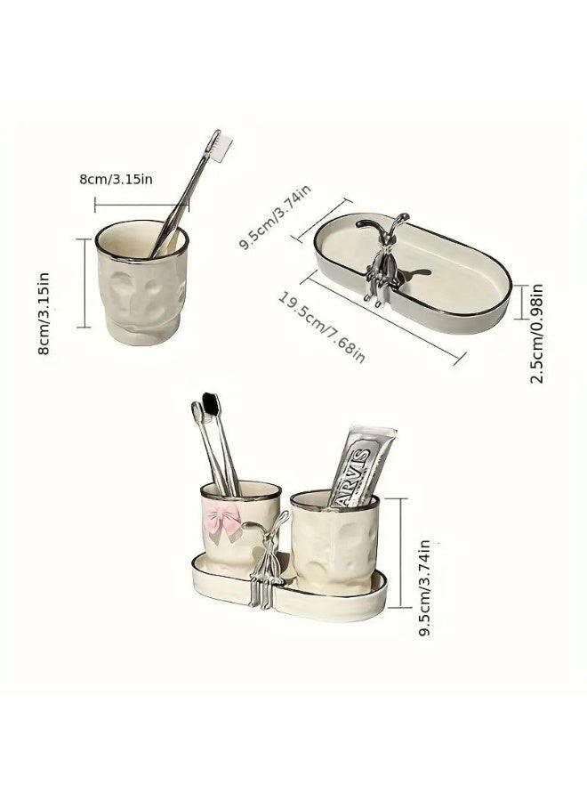 3 in 1 porcelain set, brush and toothpaste organizer + stand - Image 2