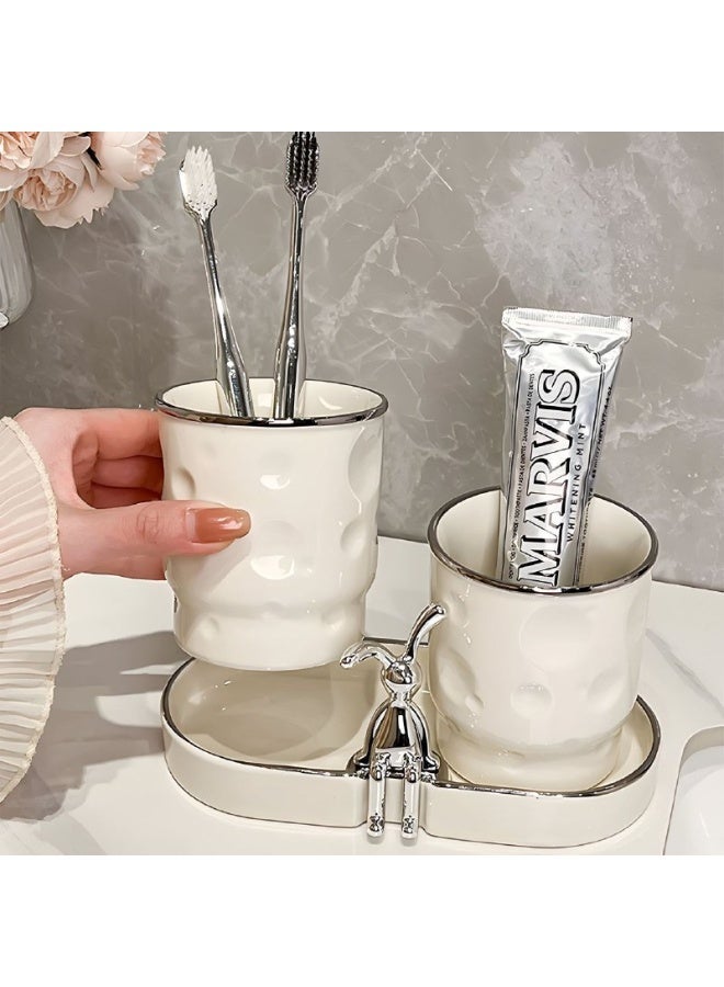 3 in 1 porcelain set, brush and toothpaste organizer + stand - Image 1