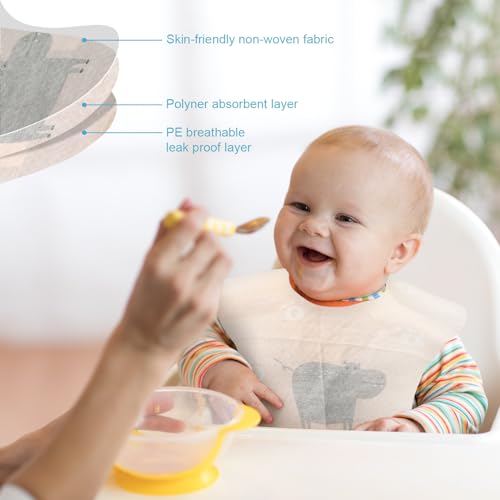 Shinymoon 100 Pcs Disposable Baby Bibs Individual Wrapped Travel Bibs Waterproof Food Catcher for Toddlers Girls Boys Feeding(Cute Style) - Image 5