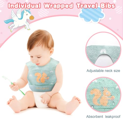 Shinymoon 100 Pcs Disposable Baby Bibs Individual Wrapped Travel Bibs Waterproof Food Catcher for Toddlers Girls Boys Feeding(Cute Style) - Image 2