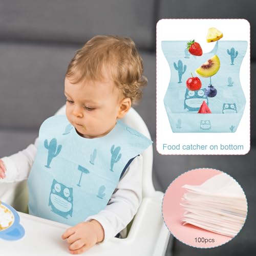 Shinymoon 100 Pcs Disposable Baby Bibs Individual Wrapped Travel Bibs Waterproof Food Catcher for Toddlers Girls Boys Feeding(Cute Style) - Image 3