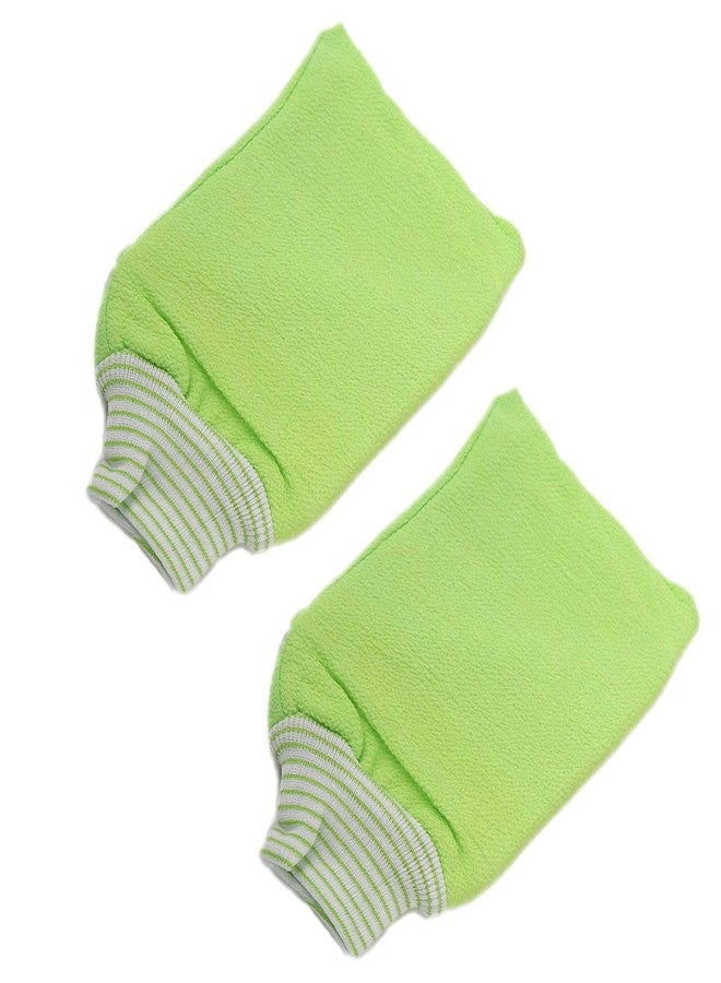 LISSOMPLUME 2 Pack Exfoliating Body Scrub Bath Towel Mitt | Large Shower Gloves Mitten | Remove Dead Skin | Double Sided Available | Men Women | Green - Image 1