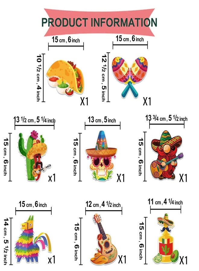 Biswiter Fiesta Happy Birthday Banner & 8pcs Mexican Taco Party Decorations, Cinco De Mayo, Colorful Cartoon Occasion Theme, 5x6 Inches, 1 Set - Image 5
