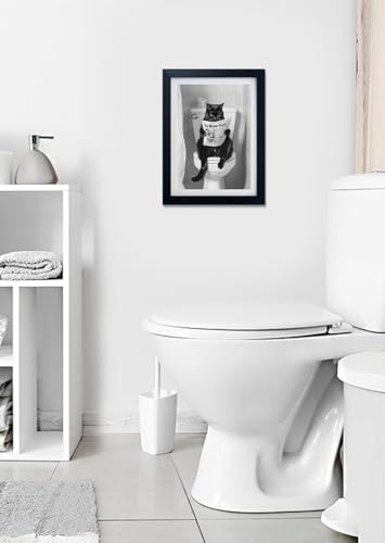 AIANHUA Black Cat Bathroom Wall Art Black and White Cat on Toilet Picture Wall Decor Funny Pop Art Gift Canvas Print Poster - Image 5