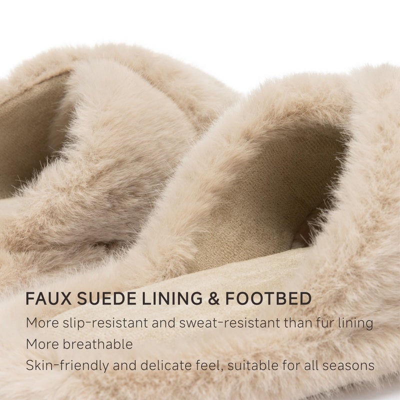Chantomoo Womens Slippers Memory Foam Fuzzy Cross Band Faux Fur Slippers for Women Gift Brown Size 9 10 8.5 - Image 4