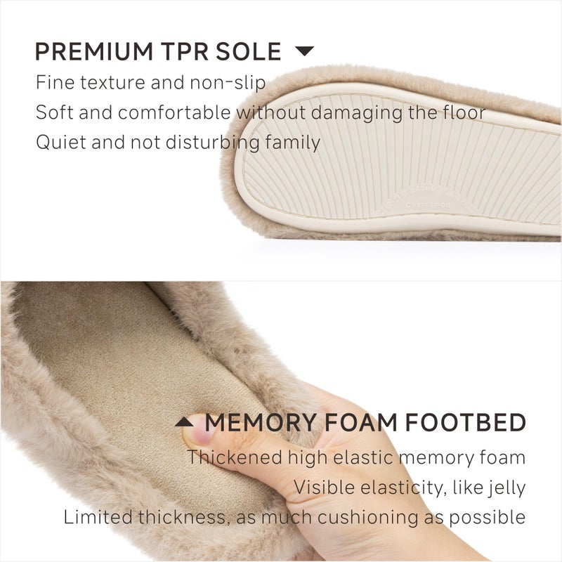 Chantomoo Womens Slippers Memory Foam Fuzzy Cross Band Faux Fur Slippers for Women Gift Brown Size 9 10 8.5 - Image 2