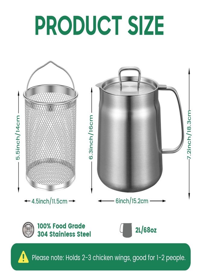 HOMKULA 2-in-1 304 Stainless Steel Multifunctional Deep Fryer Pot with Basket & Strainer, Large Capacity Oil Filter Pot, Bacon Grease Container with Steel Pour for Kitchen, Camping, Cooking (68oz/2L) - Image 4