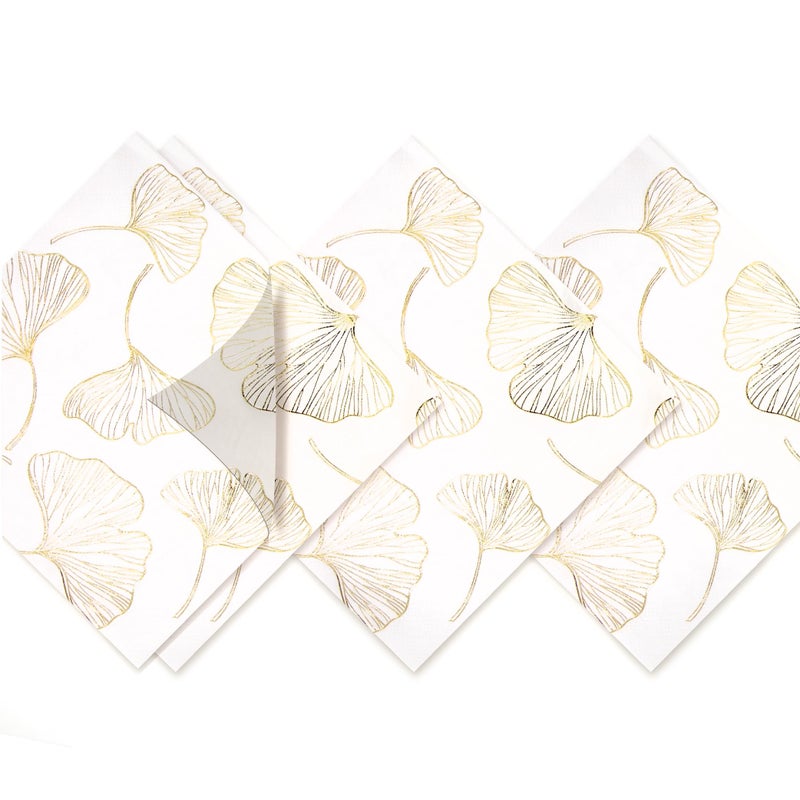 AIPOKE 80Pack Napkins Disposable Paper Towel Cocktail Dinner Party Decoration Gold Leaf