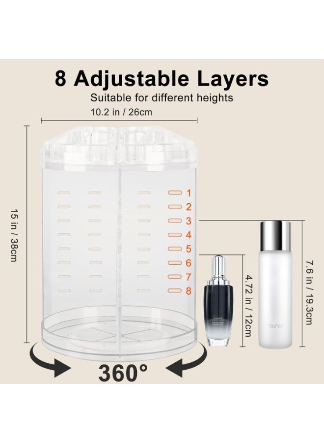 Showay makeup organizer, 360 degree rotating adjustable cosmetic storage display case with 8 layers large capacity, fits jewelry,makeup brushes, lipsticks and more, clear transparent  - Image 3
