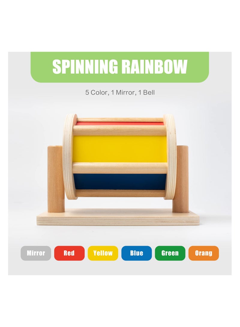 SYOSI Spinning Drum Baby Toy, Wooden Montessori Toys for Babies 6-12 Months, Spinning Rainbow Baby Toy with Tummy Time Mirror, Montessori Learning & Educational Toys for Early Development - Image 2