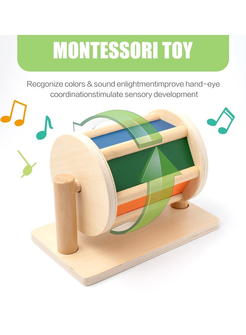 SYOSI Spinning Drum Baby Toy, Wooden Montessori Toys for Babies 6-12 Months, Spinning Rainbow Baby Toy with Tummy Time Mirror, Montessori Learning & Educational Toys for Early Development - Image 3