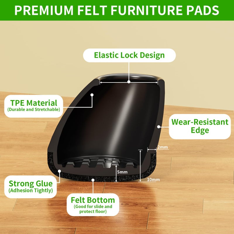 GAGUIUP 24 PCS Small Chair Leg Floor Protectors for Hardwood Floors, Round Silicone Caps with Felt Pads for 15-25Â° Slanted Legs, Chair Leg Covers to Protect Floors, Anti-Scratch&Noise(Black, Fit 0.55"-0.75") - Image 4