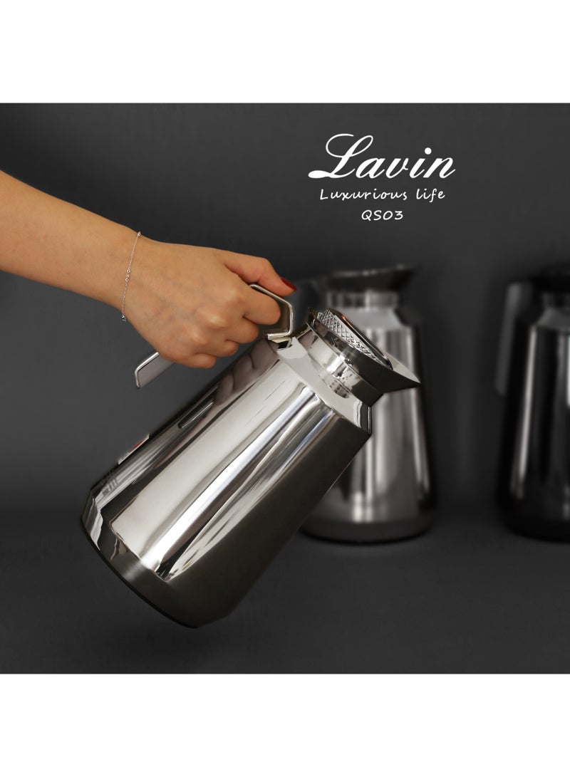 Lavin vacuum flask 1L/Stainless steel body/Elegent Thermos/Glass inner/Hot&Cold/HB
