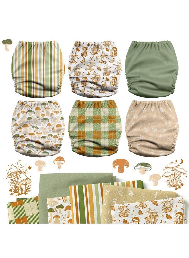 ماما كوالا حفاضات ماما كوالا 3.0 القماشية للجيب للأطفال مع بطانة AWJ، عبوة من 6 قطع مع 6 حشوات حفاضات من القماش الطبيعي مكونة من 5 طبقات - حفاضات جيب قابلة لإعادة الاستخدام وقابلة للغسل (A-Mushrooms) - Image 2
