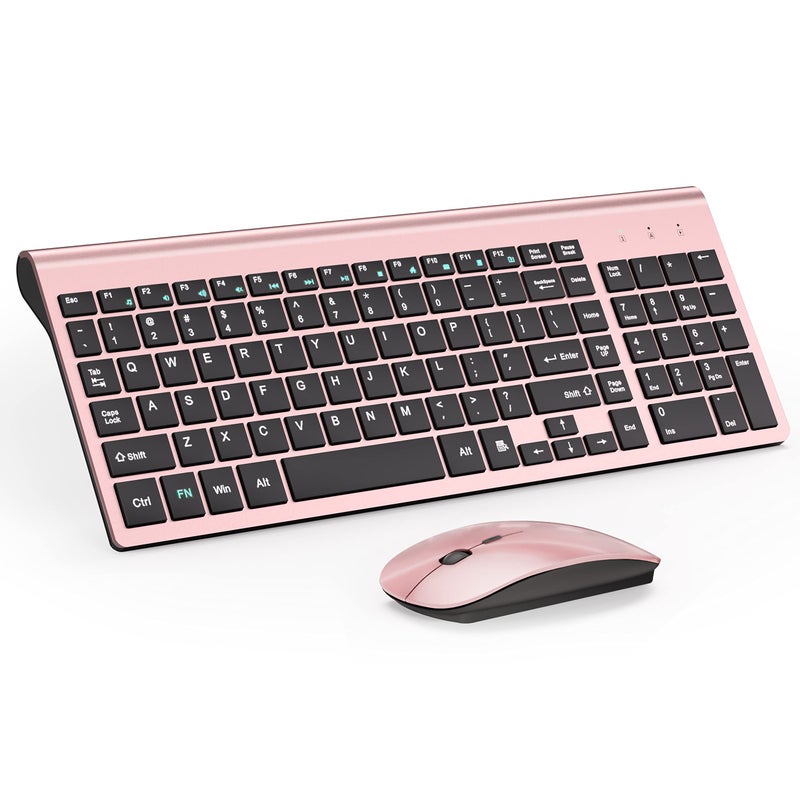 TopMate Wireless Keyboard and Mouse Ultra Slim Combo, TopMate 2.4G Silent Compact USB 2400DPI Mouse and Scissor Switch Keyboard Set with Cover, Batteries Included, for PC/Laptop/Windows/Mac - Rose Gold Black - Image 1