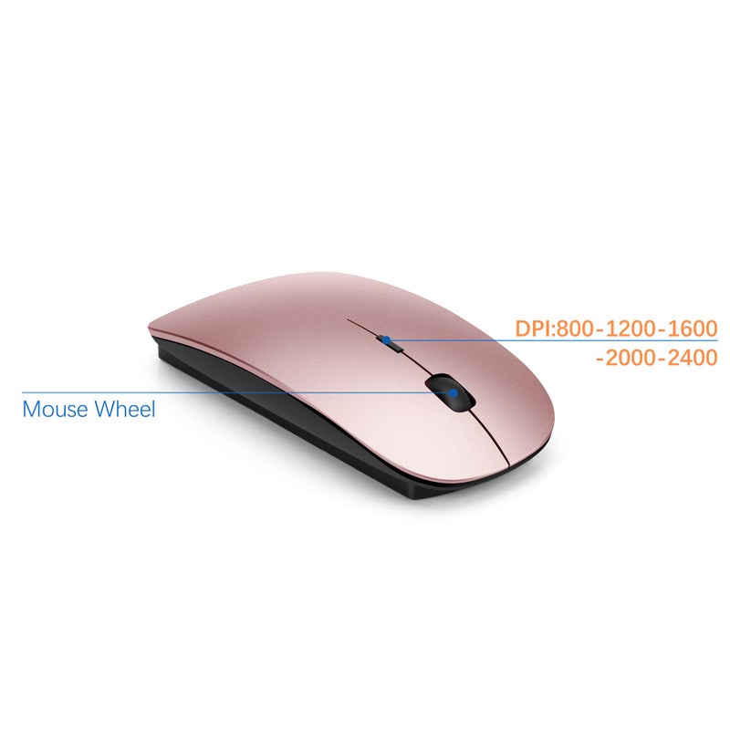 TopMate Wireless Keyboard and Mouse Ultra Slim Combo, TopMate 2.4G Silent Compact USB 2400DPI Mouse and Scissor Switch Keyboard Set with Cover, Batteries Included, for PC/Laptop/Windows/Mac - Rose Gold Black - Image 4